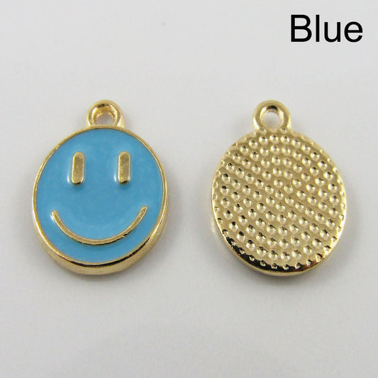 Bulk 10pce Enamel Smiley Face Charm Pendant 14x12mm Select Colour