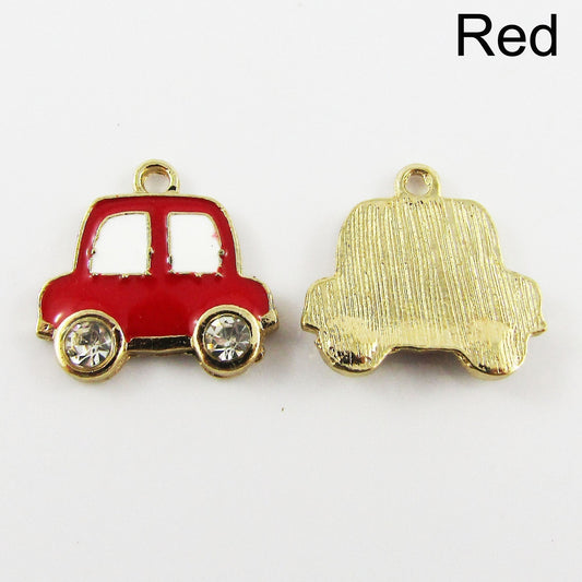 Bulk 10pce Enamel Rhinestone Car Charm Pendant Transport 17x17mm Select Colour