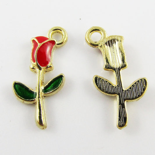 Bulk 10pce Enamel Enchanted Rose Charm Pendant Flower 9x19mm Select Colour