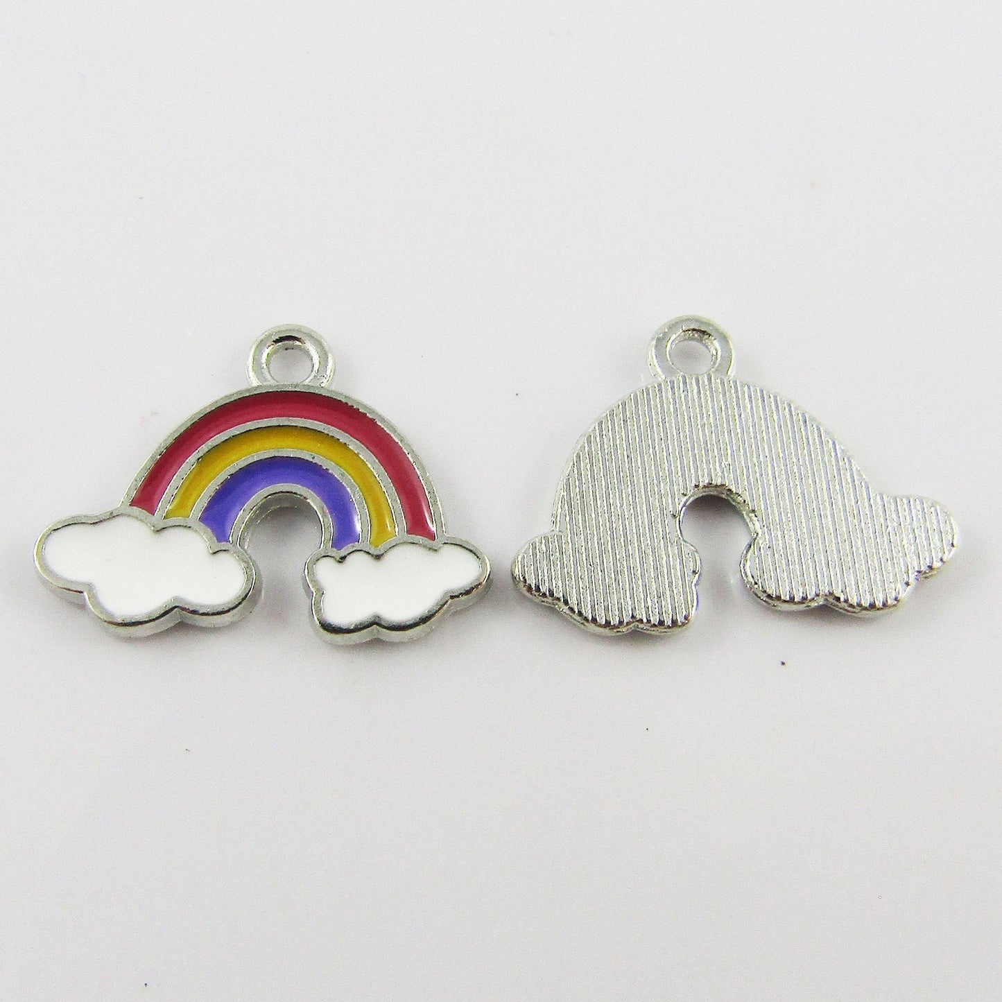 Bulk 10pce Silver Enamel Rainbow Clouds Alloy Charm Pendant 19x14mm