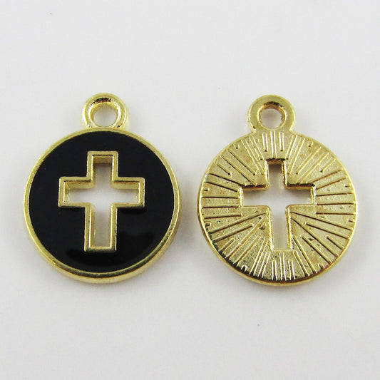 Bulk 10pce Enamel Cross Disc Charm Pendant Religious Cross 15x12mm Select Colour