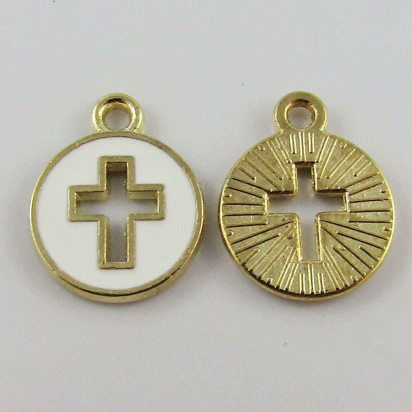 Bulk 10pce Enamel Cross Disc Charm Pendant Religious Cross 15x12mm Select Colour
