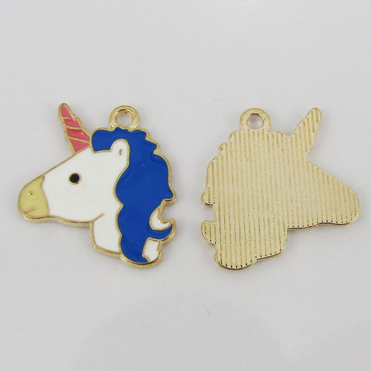 Bulk 10pce Enamel Unicorn Charm Pendant Light Gold & Blue or Pink 24.5x19.5mm
