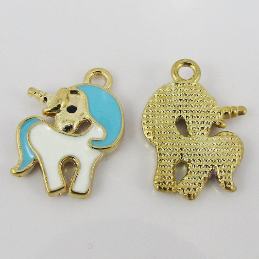 Bulk 10pce Enamel Unicorn Charm Pendant Light Gold & Blue Lilac or Pink 20x15mm