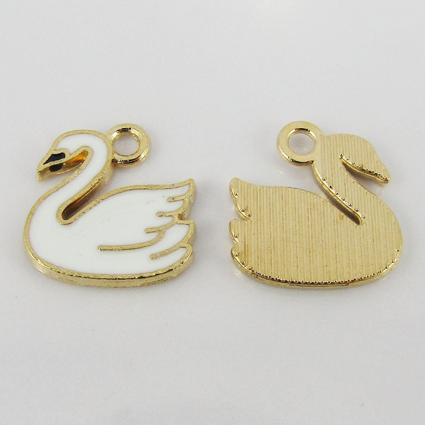 Bulk 10pce Enamel Swan Charm Pendant Light Gold & Black or White 14x14mm