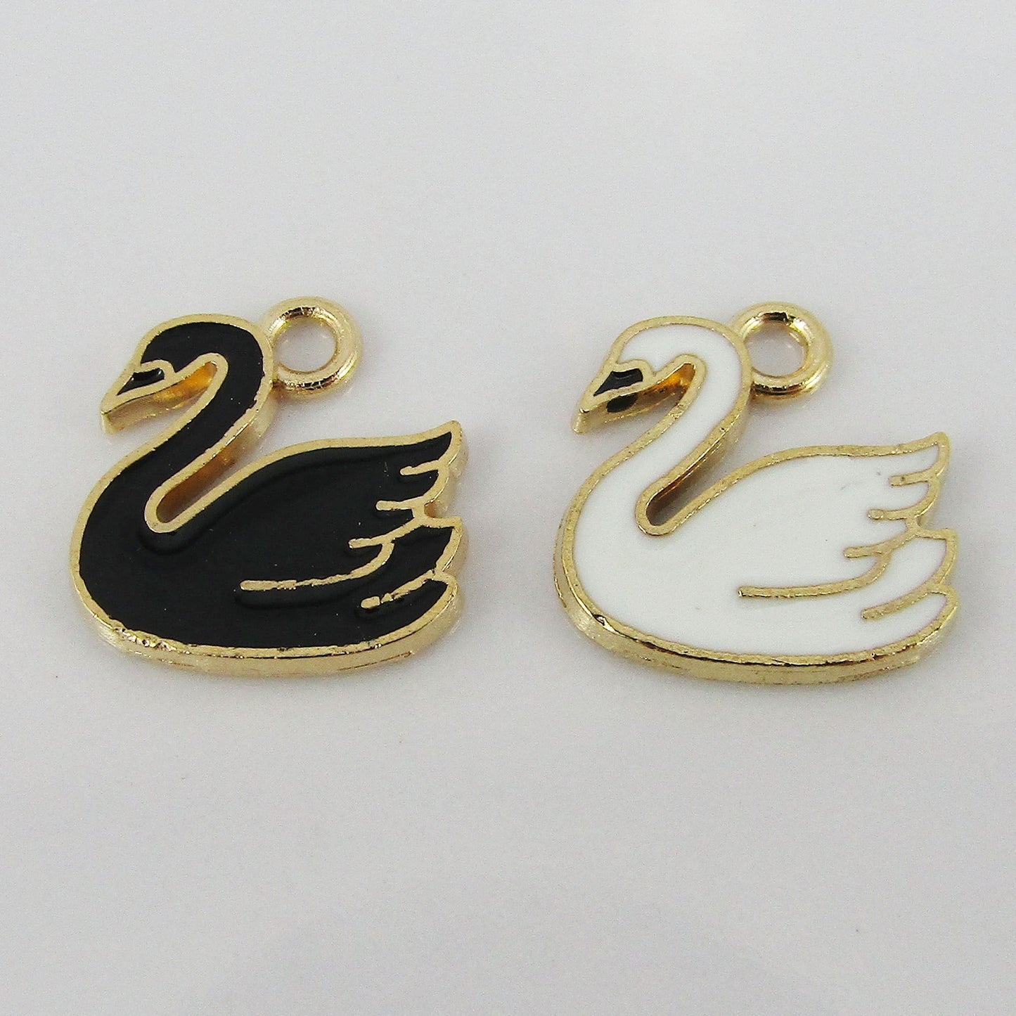 Bulk 10pce Enamel Swan Charm Pendant Light Gold & Black or White 14x14mm