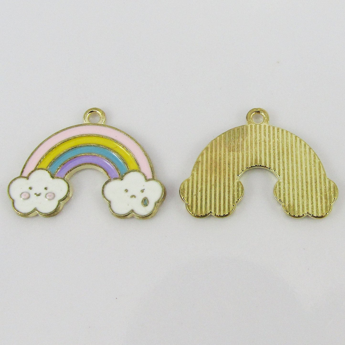 Bulk 10pce Enamel Happy Sad Rainbow Charm Pendant Light Gold Colourful 18x24.5mm