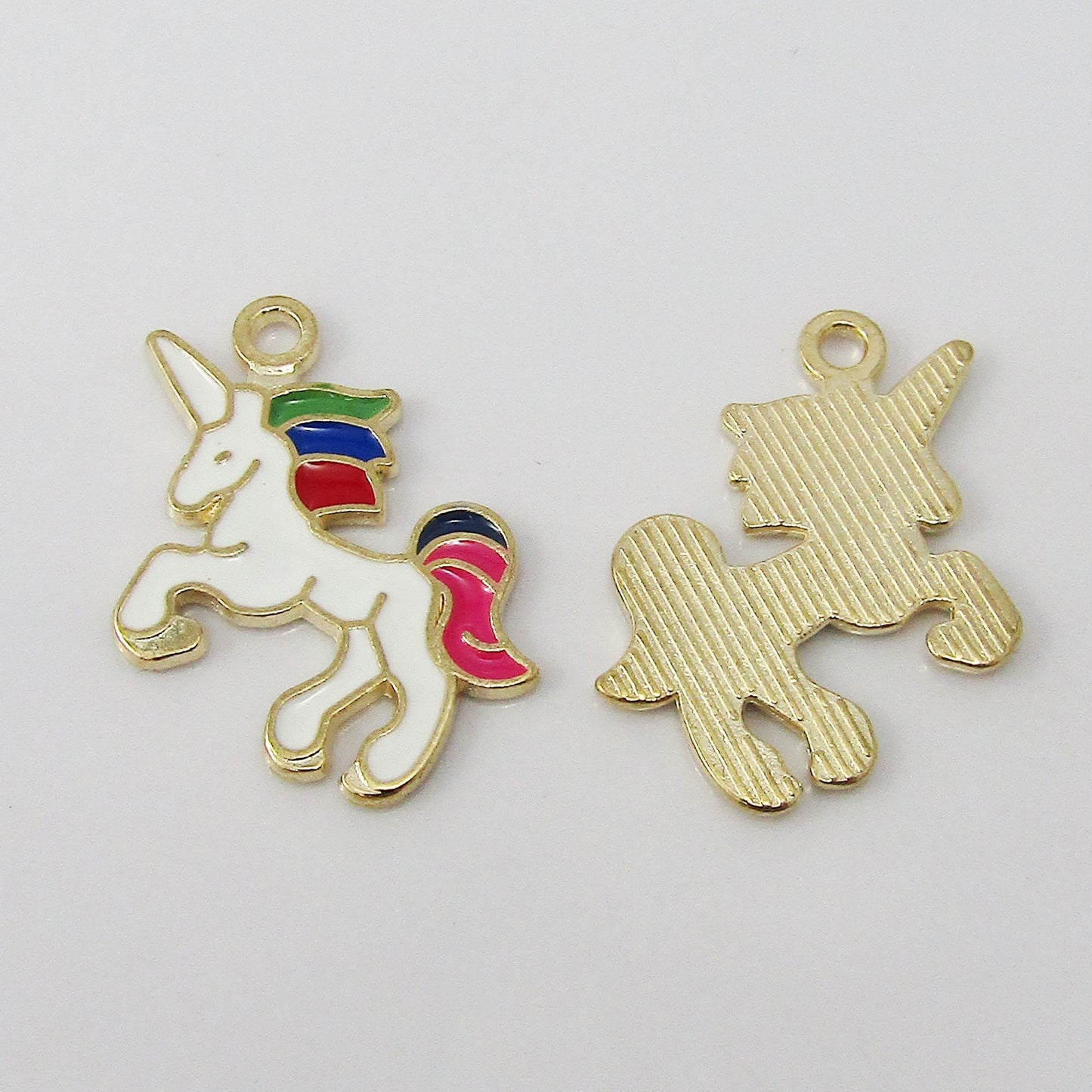 Bulk 10pce Enamel Rainbow Unicorn Charm Pendant Light Gold Colourful 20x22mm