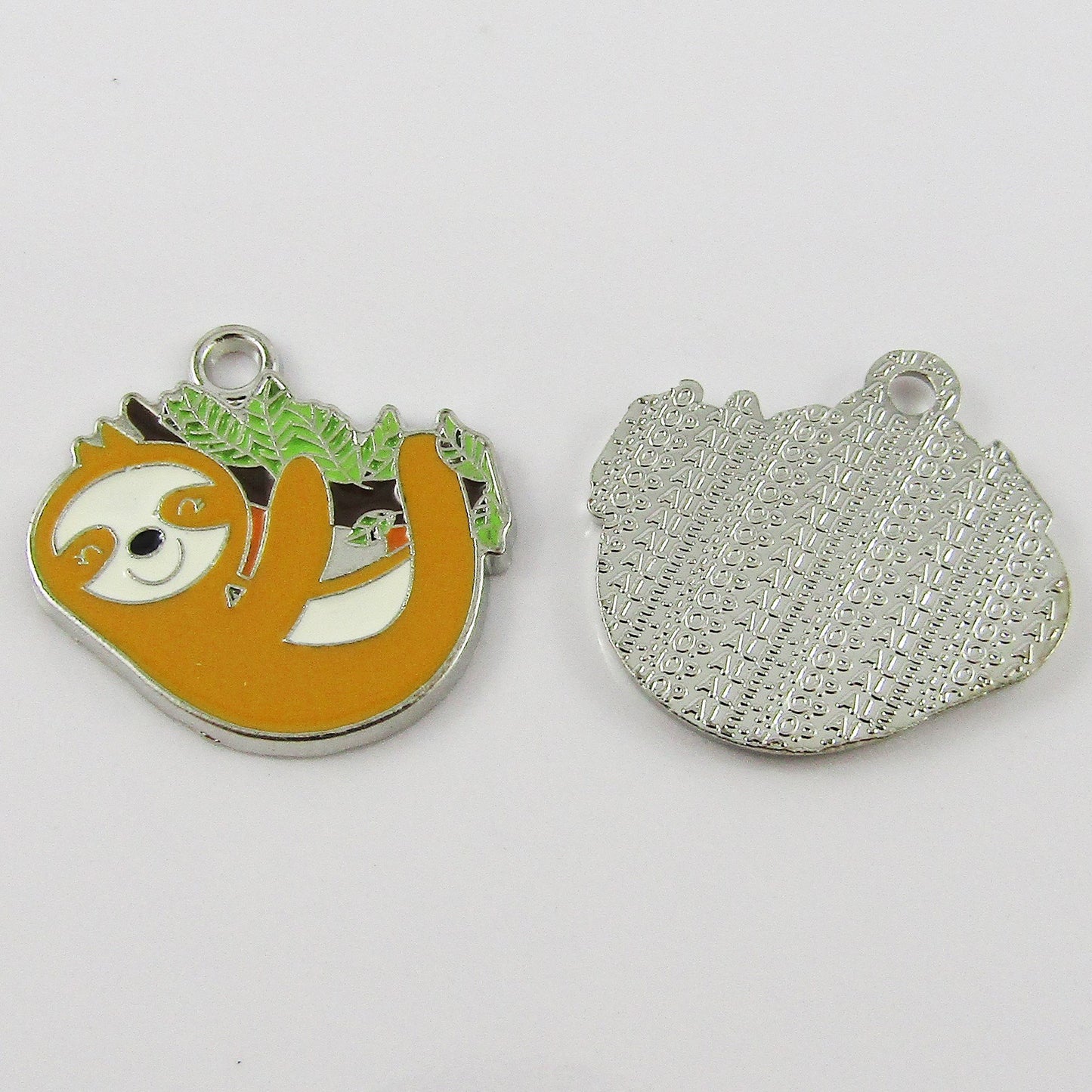 Bulk 10pce Enamel Sloth Charm Silver & Colourful 25x25x2mm