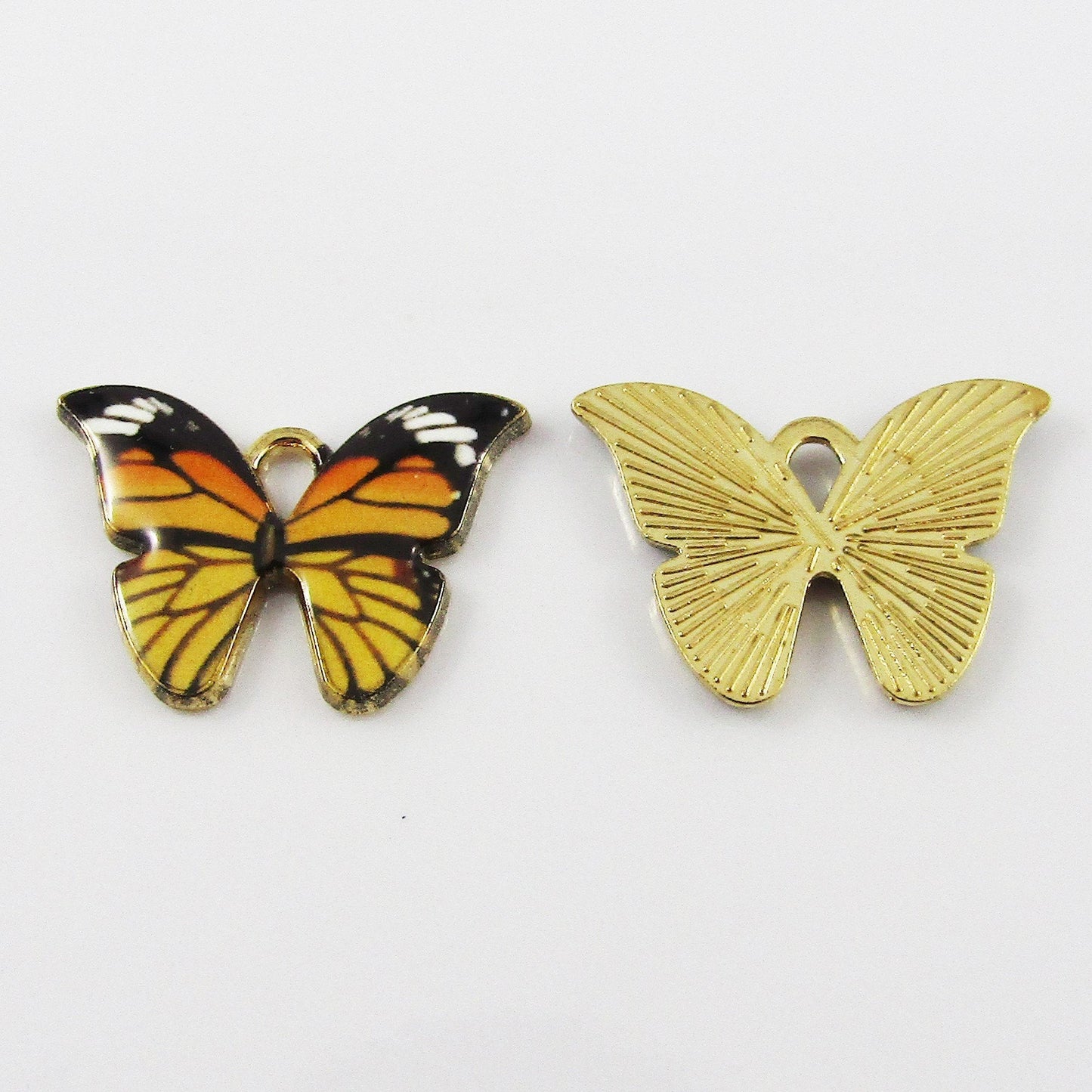 Bulk 10pce Enamel Monarch Butterfly Charm Pendant Light Gold Colourful 21.5x15mm