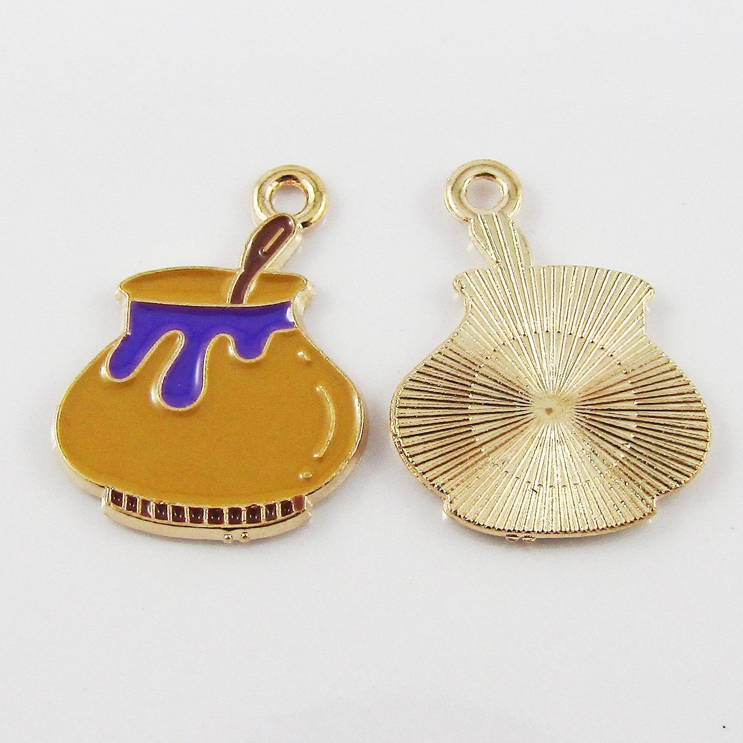 DJH Bulk 10pce Enamel Cauldron Halloween Charm Pendant Light Gold Yellow 22x16mm