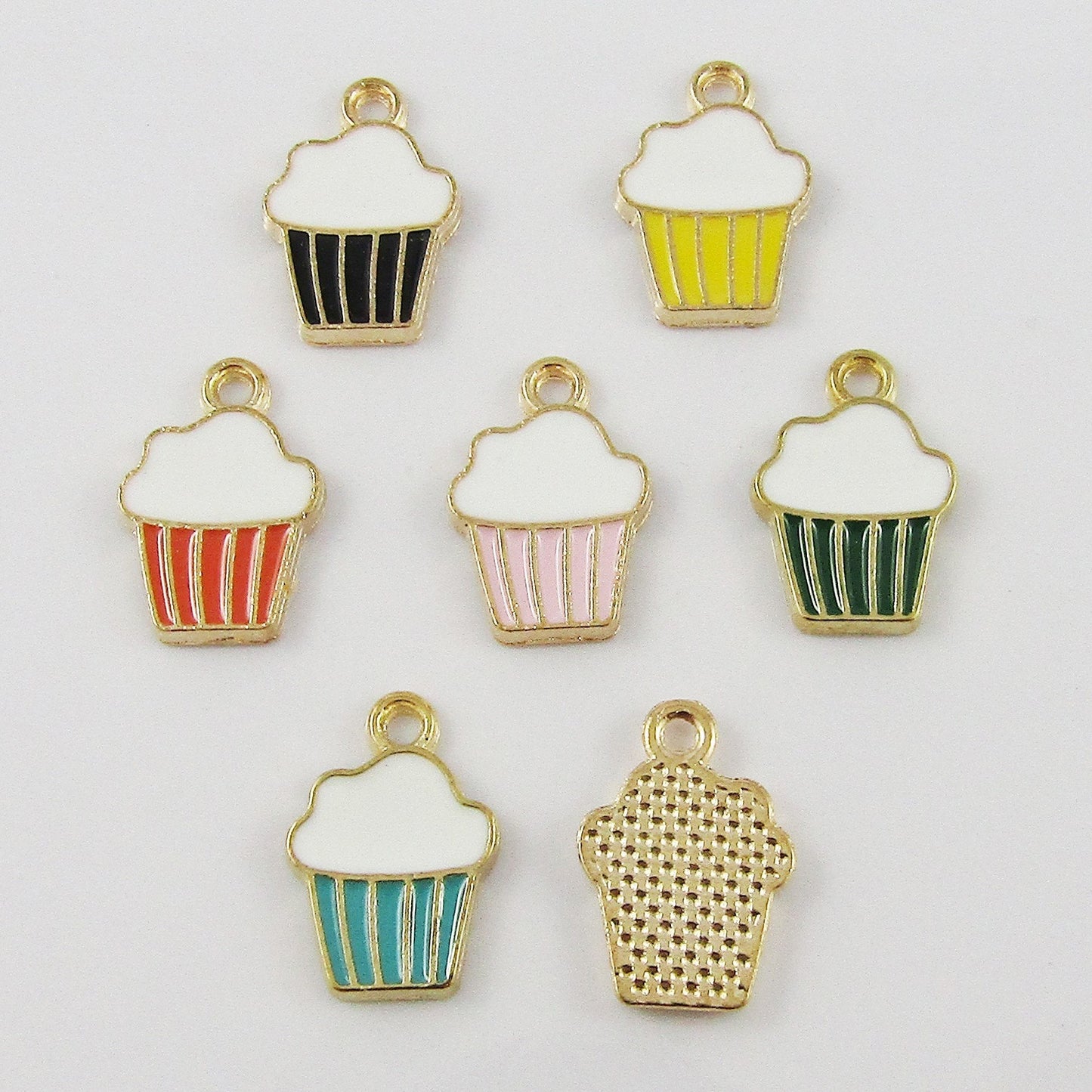 Bulk 10pce Enamel Cupcake Charm Pendant Light Gold Mixed Colours 15.3x11x2mm