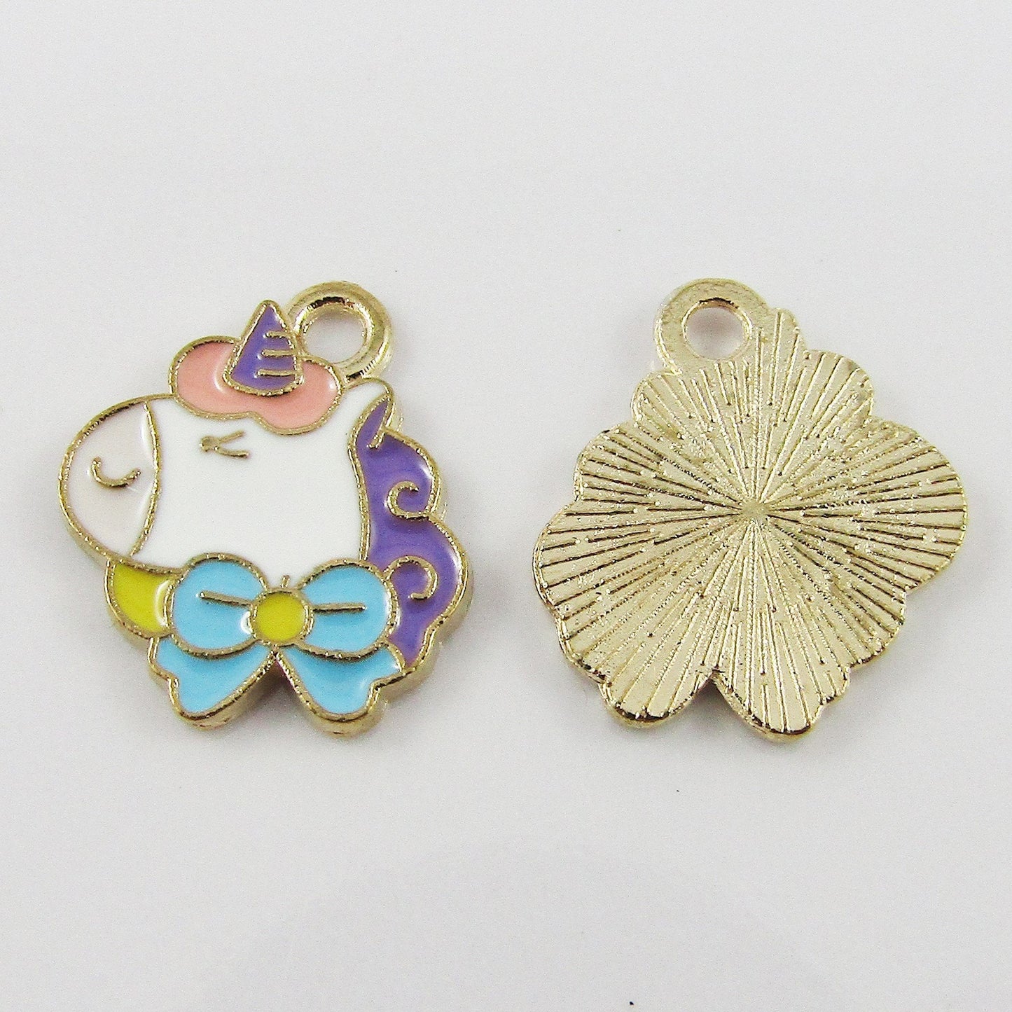 Bulk 10pce Enamel Party Unicorn Charm Pendant Light Gold Colourful 17.5x15x1.5mm