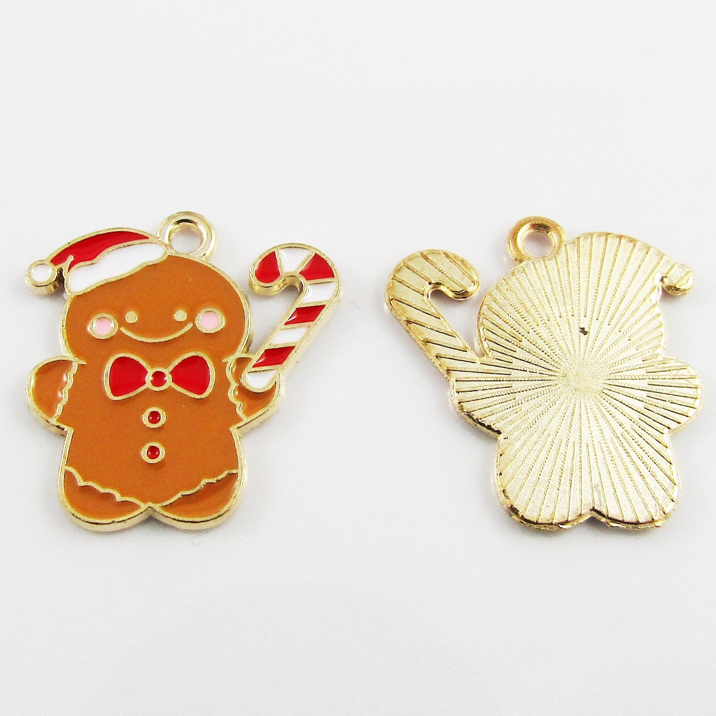 Bulk 10pce Enamel Gingerbread Person Charm Pendant Christmas Candy Cane 20x20mm