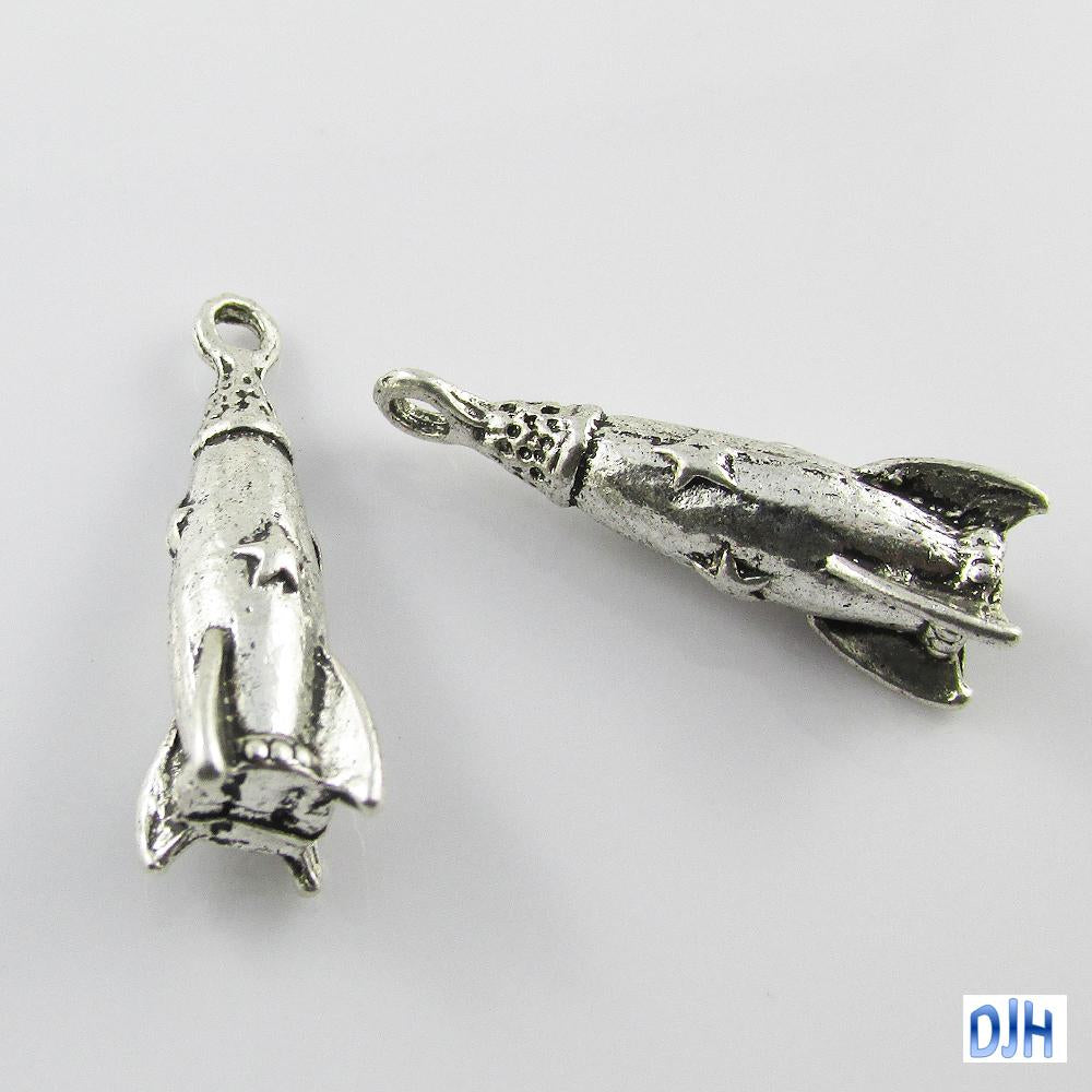 Bulk Rocket Charm Pendant Space Sci-Fi 26x7mm Select Qty