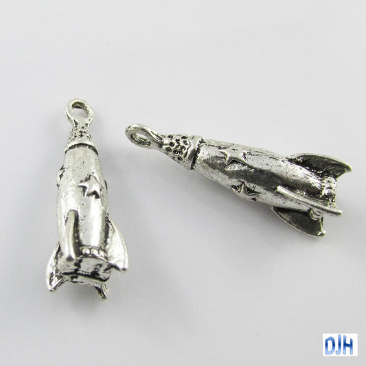 Bulk Rocket Charm Pendant Space Sci-Fi 26x7mm Select Qty