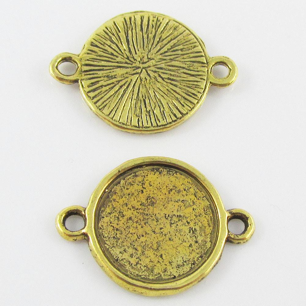 Bulk x10 Antique Gold Round Cabochon Connector Setting 20x14mm Fit 12mm Cabs