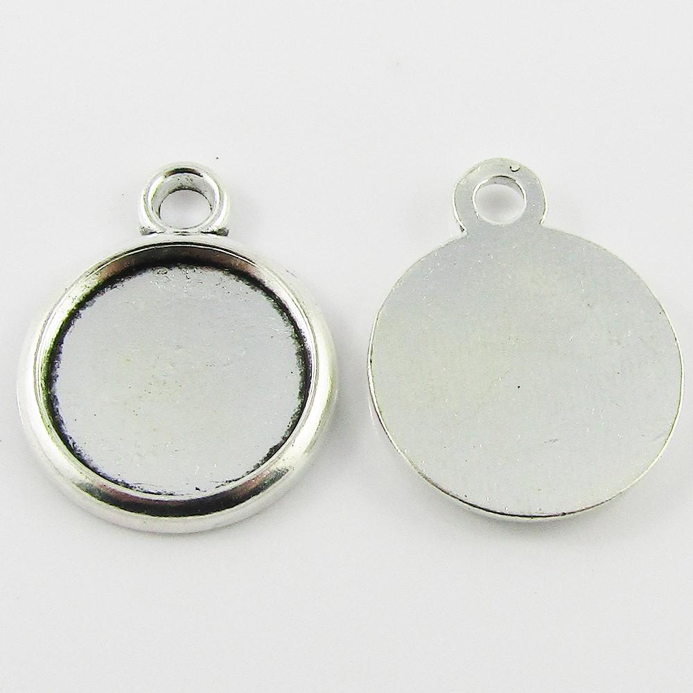 Bulk 10pcs Round Cabochon Pendant Setting 23x18x2.5mm Fit 15mm Cabs