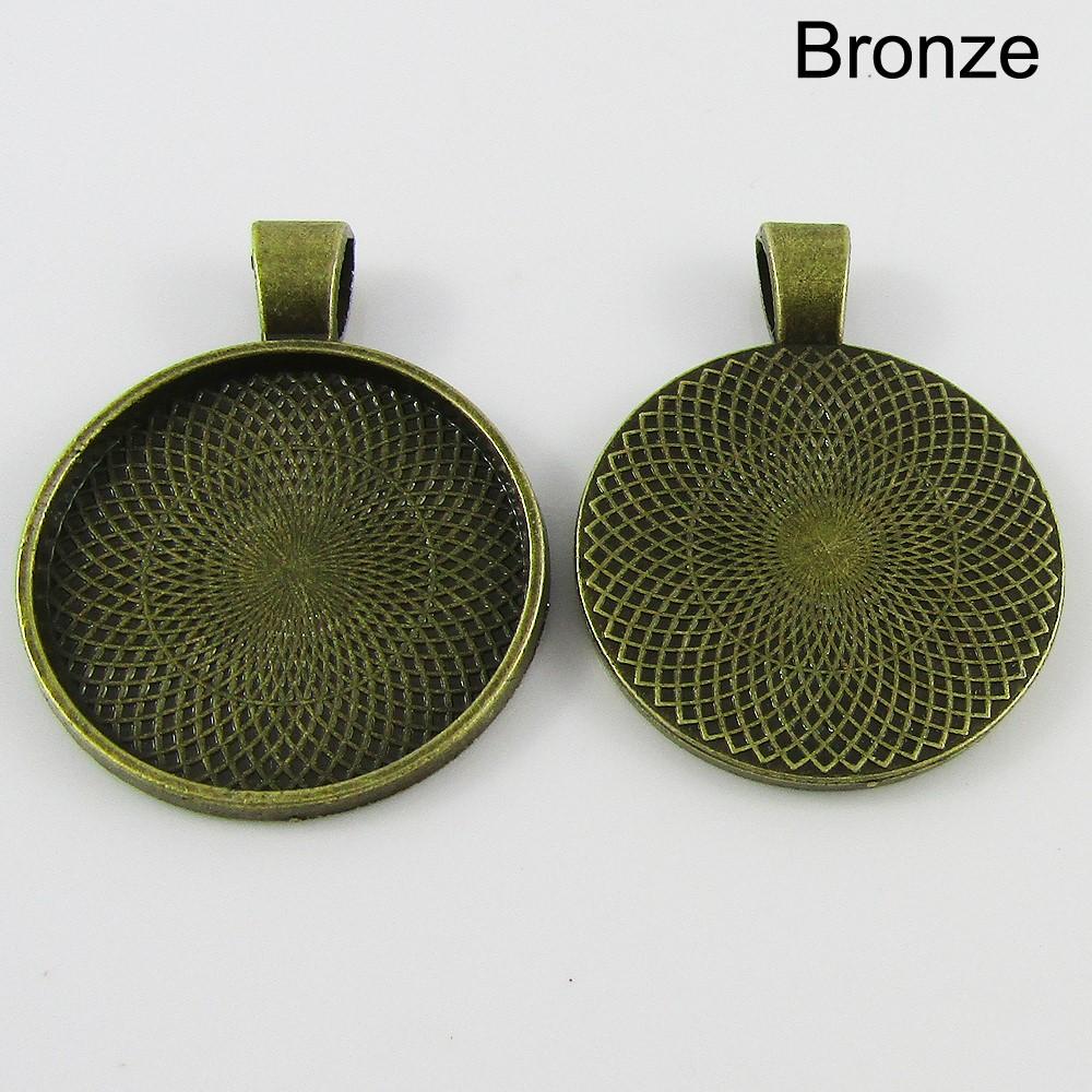 Bulk 10pcs Round Cabochon Pendant Setting Bronze 36x27x6mm Fit 25mm Cabs