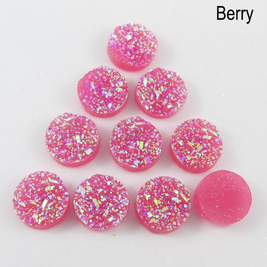 10pcs DIY Resin Druzy Cabochon 12mm Round Flat Back Earrings etc Select Colour