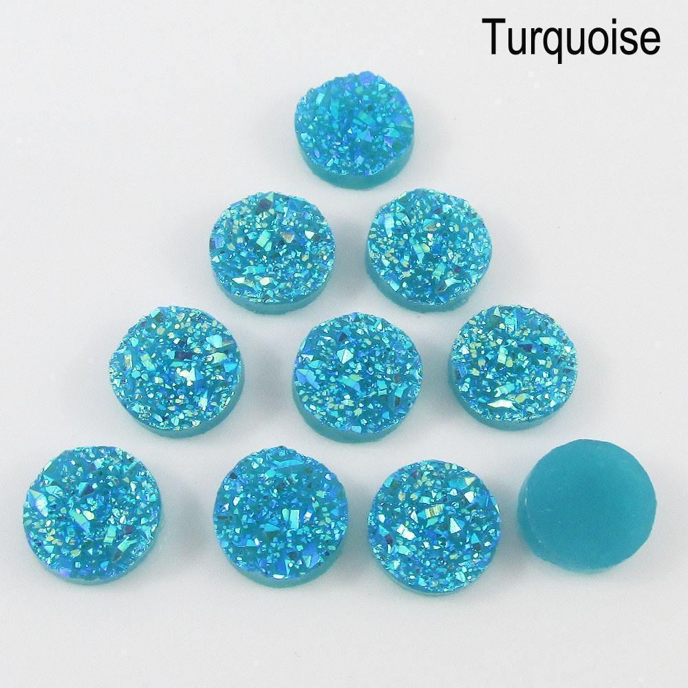 10pcs DIY Resin Druzy Cabochon 12mm Round Flat Back Earrings etc Select Colour