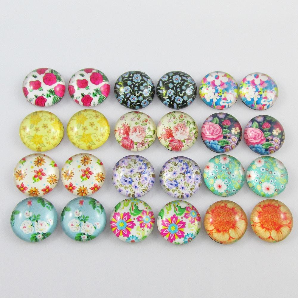 Glass Dome Flower Garden Cabochon 12mm Select 10 or 20 pieces in random pairs