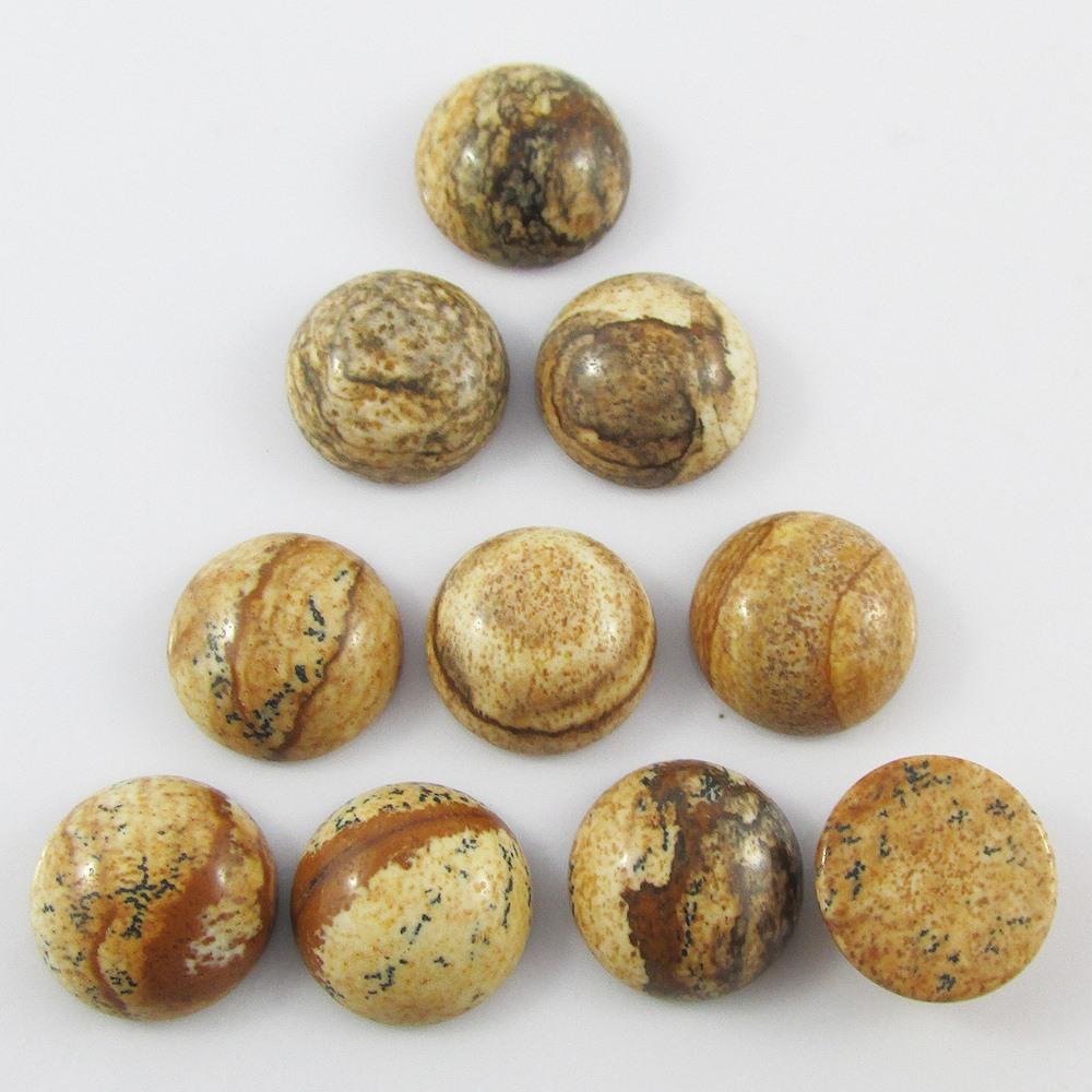 10pcs Picture Jasper Gemstone Cabochon 12mm Round Flat Back Earrings etc