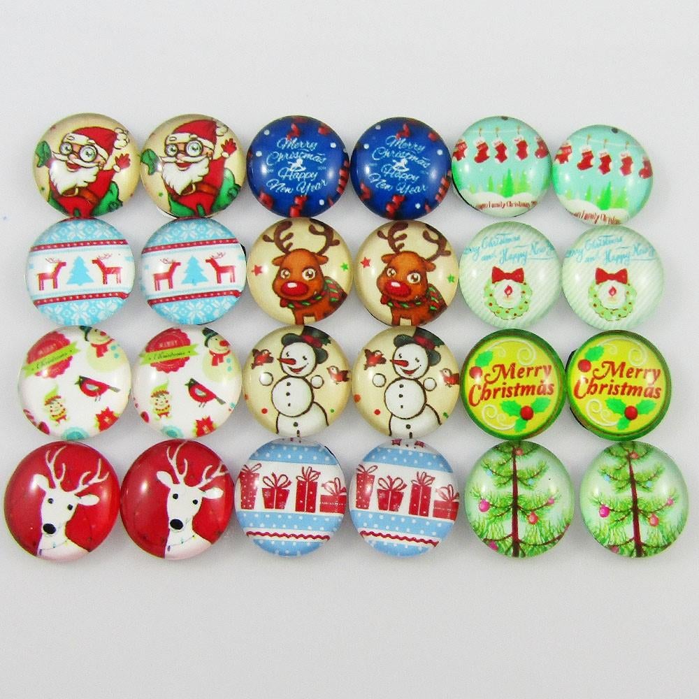 Glass Dome Christmas Cabochon 12mm Pick 10 or 20 pieces random pairs