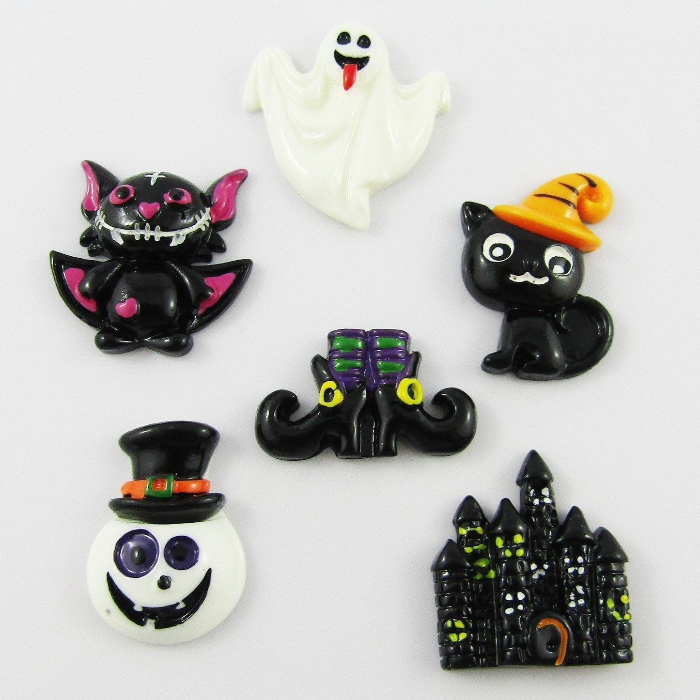 6pc set Resin Halloween Theme Mix Cabochons For Scrapbooking Cards Hair Clips