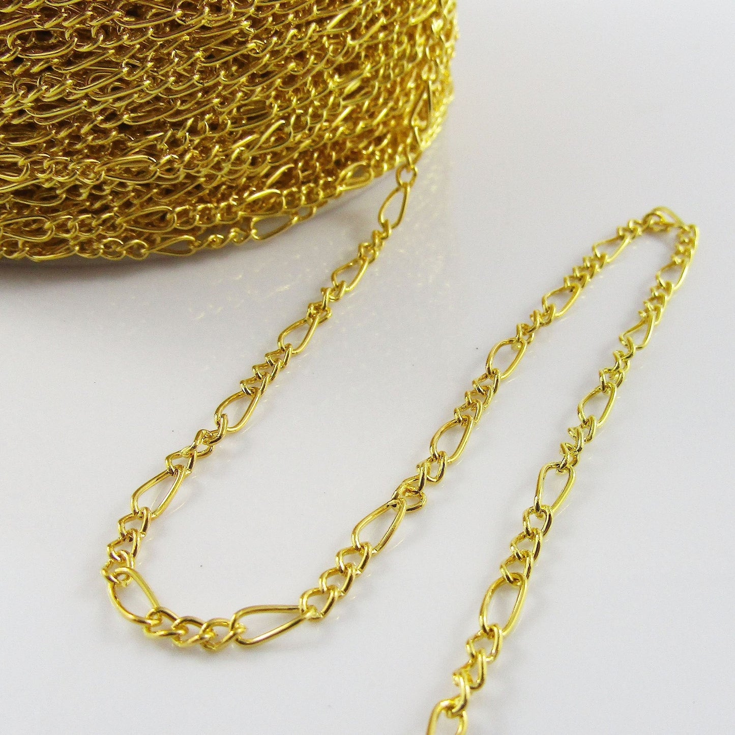 3mtrs Figaro Mother-Son Chain Unsoldered Iron Links 3x7mm & 2.5x4mm Golden