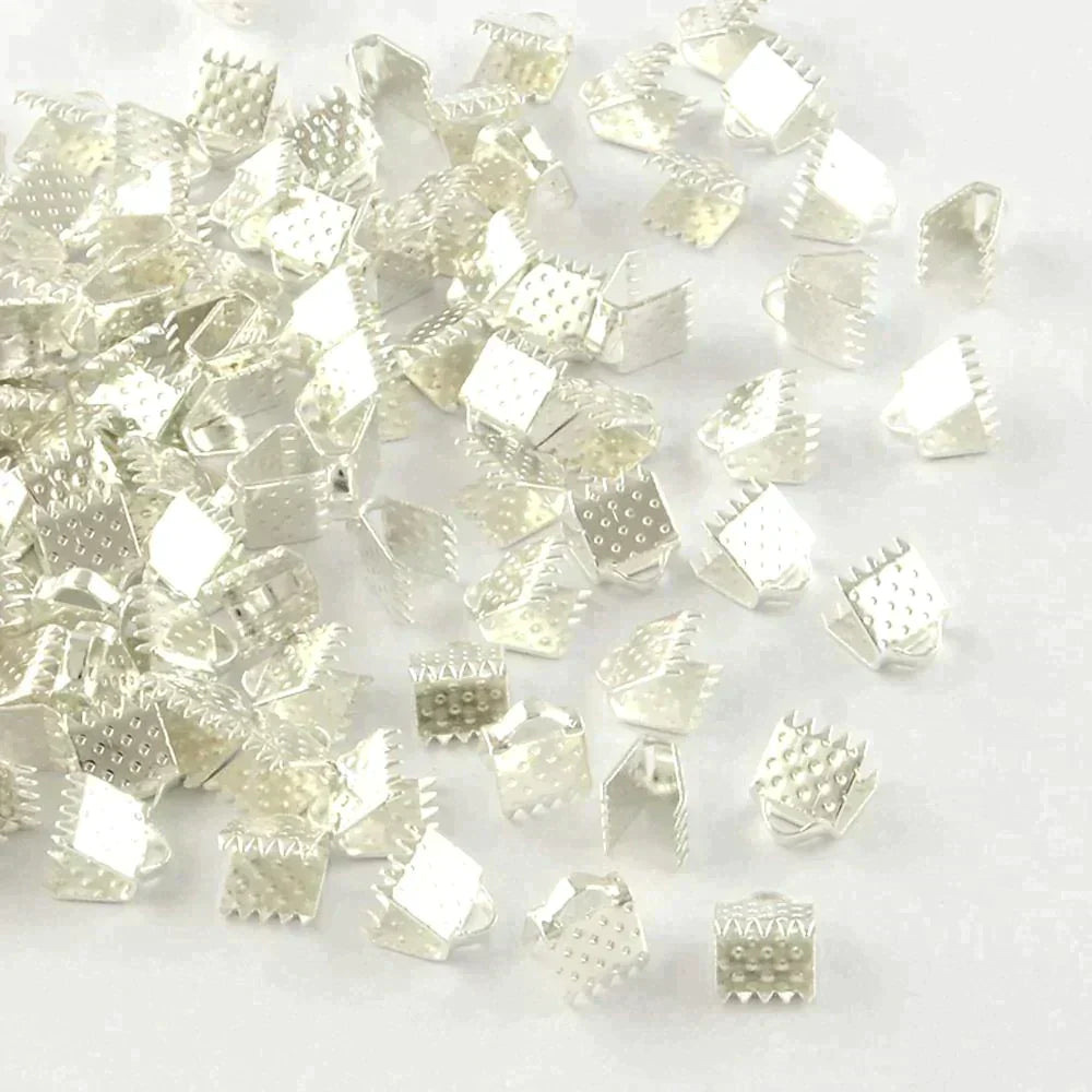 50 Sets (100pcs) Ribbon Cord Crimp End Caps with Loop Iron 6x7mm Select Colour