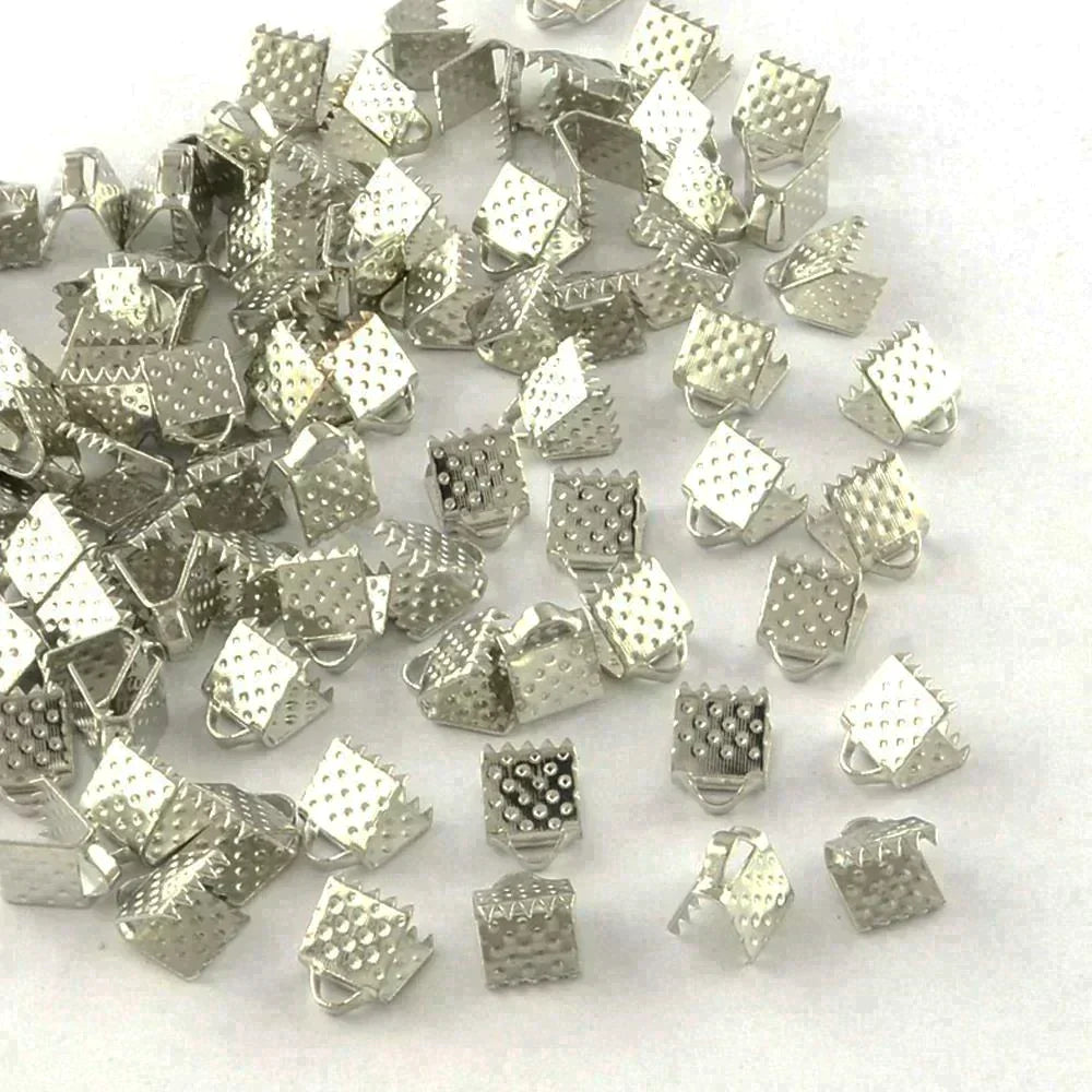 50 Sets (100pcs) Ribbon Cord Crimp End Caps with Loop Iron 6x7mm Select Colour