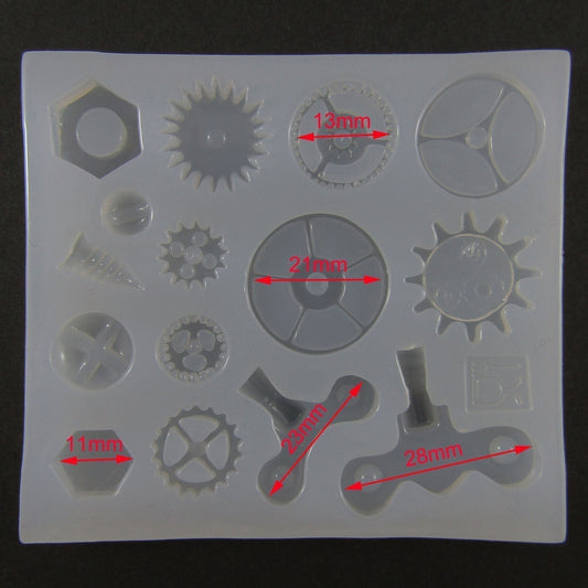 Steampunk Cogs & Gears Silicone Casting Mould for Epoxy Resin DIY Jewellery