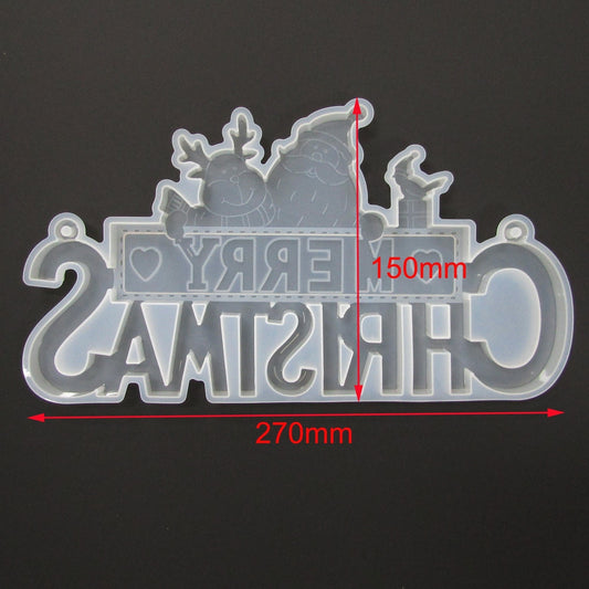 Hanging Christmas Decoration Merry Christmas Silicone Cast Mould for Epoxy Resin
