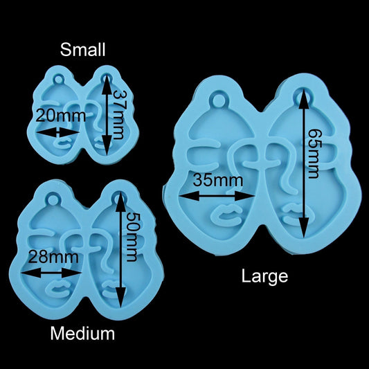 Abstract Face Pendant Earring Silicone Casting Mould for Epoxy Resin Select Size