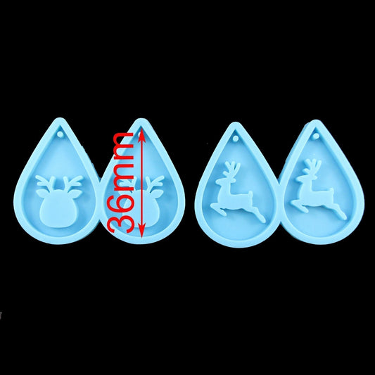 Christmas Reindeer Set of 2 Earring Pendant Silicone Moulds for Epoxy Resin