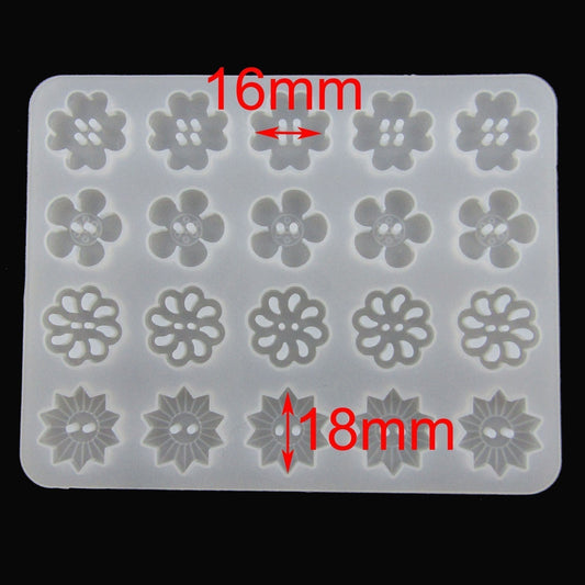 Mixed Flowers Novelty Button Silicone Casting Mould for Epoxy Resin