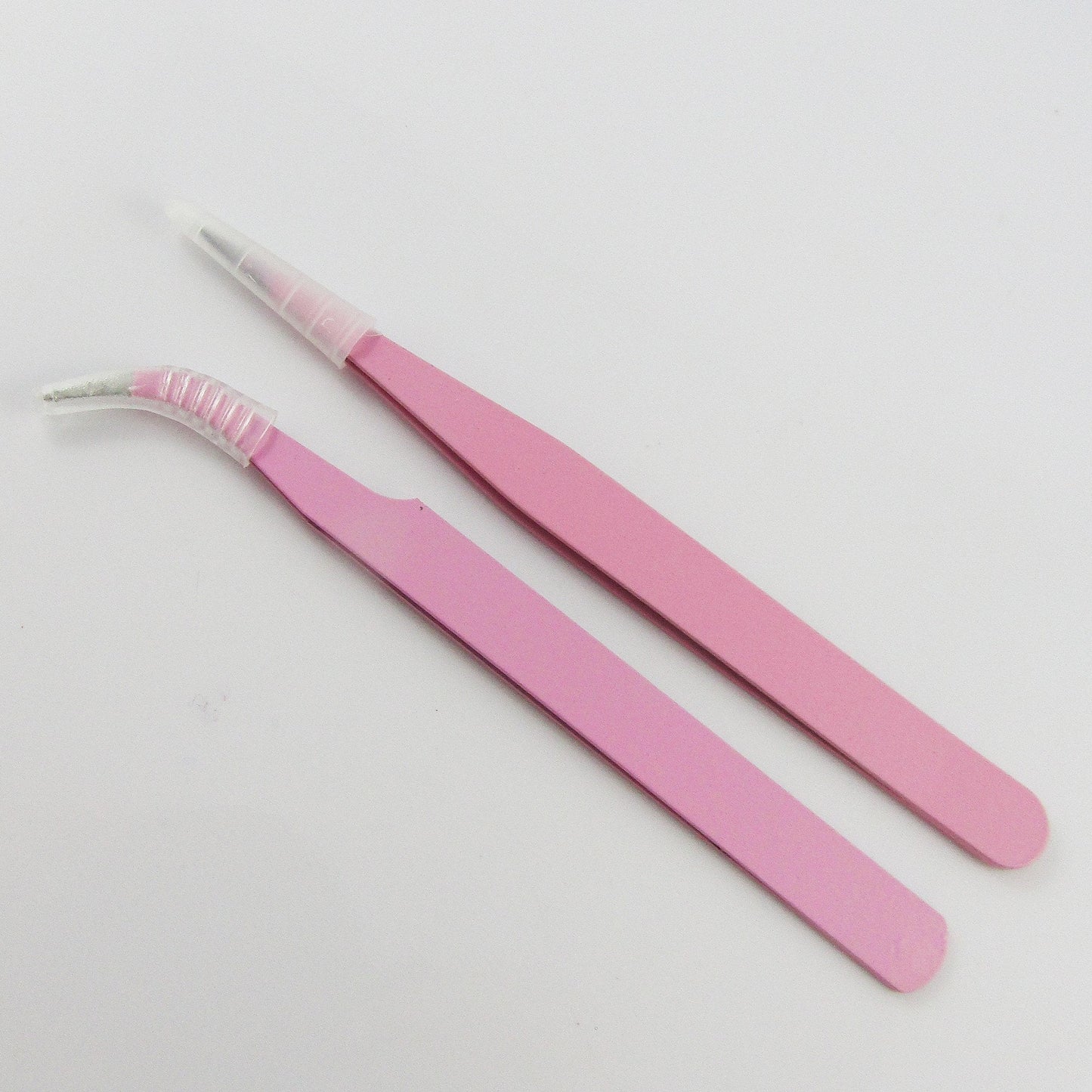 Craft & Jewellery Stainless Steel Flat & Bent Nose Beading Tweezers Set PINK
