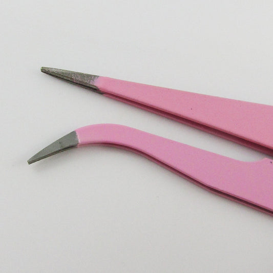 Craft & Jewellery Stainless Steel Flat & Bent Nose Beading Tweezers Set PINK