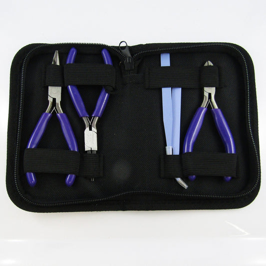 5pc Purple Jewellery Pliers and Tweezer set Round Nose Needle Nose Side Cutter
