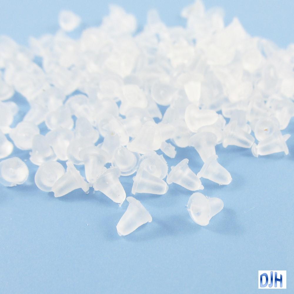 Bulk 100pk (50 pair) DIY Silicone Barrel Earring Back Stoppers 4x4mm Translucent