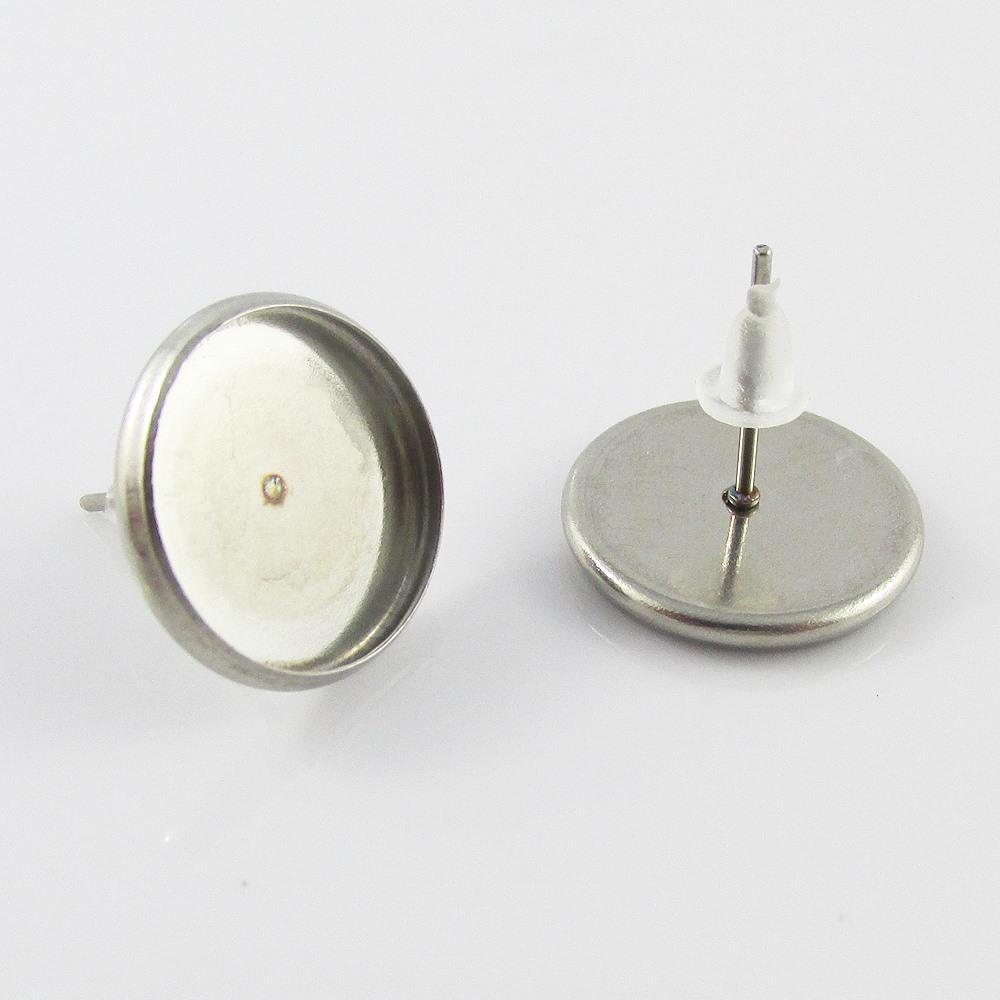 Bulk 20pce (10 pair) DIY Cabochon Setting Stud Earring & Back Fit 12mm Cabs SS