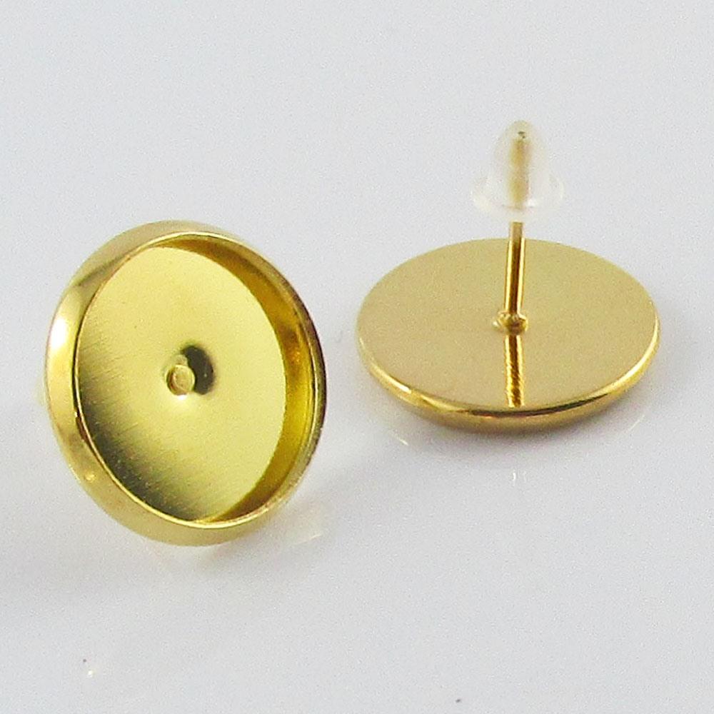 Bulk 20pce (10pair) Gold Cabochon Post Stud Earring Finding Fit 12mm Cabs