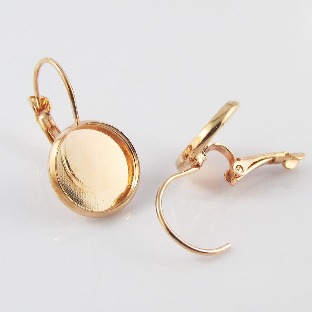Bulk 10pcs (5pair) Round Cabochon Lever Back Hoop Earring Fit 12mm Cab Rose Gold