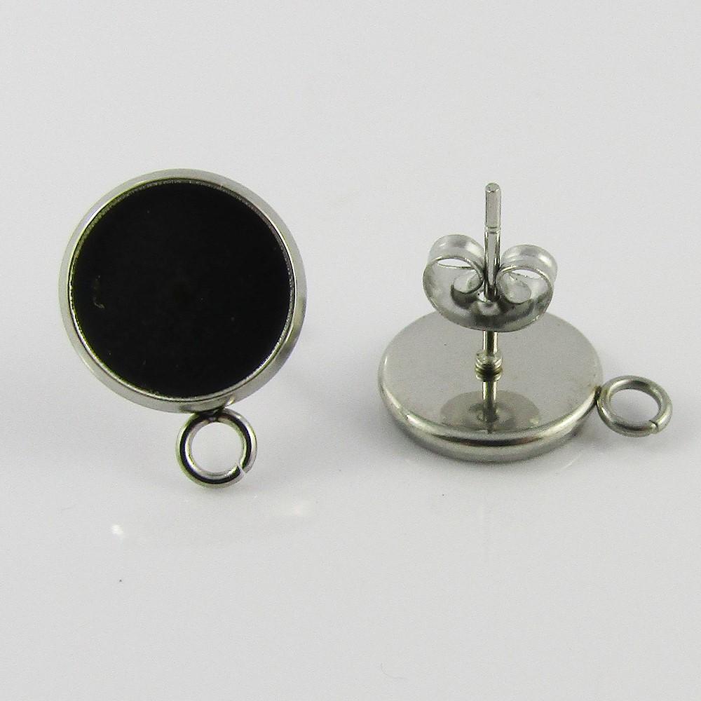 Bulk 20pcs (10pair) DIY Cabochon Setting Stud Earring with Loop Fit 10mm Cabs SS