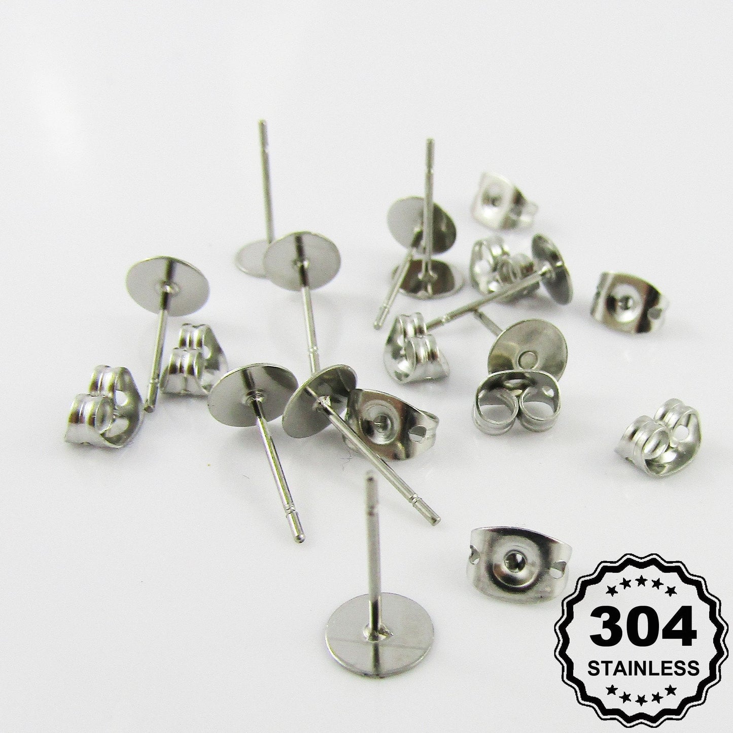 Bulk 50pcs Flat Glue Pad with Backs Post Stud Earring Finding 304SS Pick Size