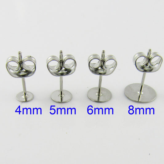 Bulk 50pcs Flat Glue Pad with Backs Post Stud Earring Finding 304SS Pick Size