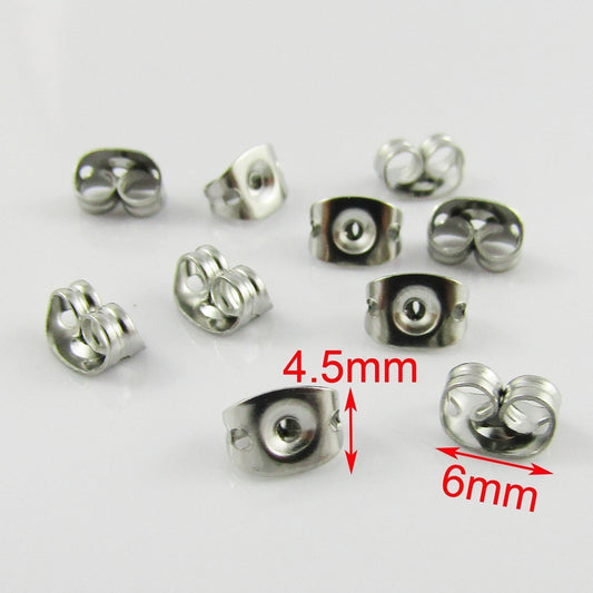 Bulk 50pcs (25pair) DIY Butterfly Earnut Earring Back 6x4.5x3mm 304 Stainless