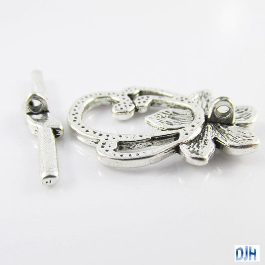 Bulk 5 sets DIY Flower Toggle Clasp Finding 30x20mm Antique Silver