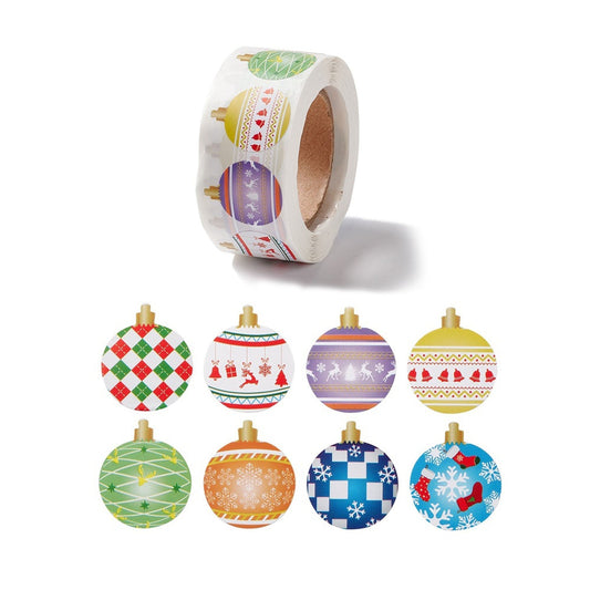 1 Roll 500pcs Christmas Bauble Round Self Adhesive Paper Stickers 25mm